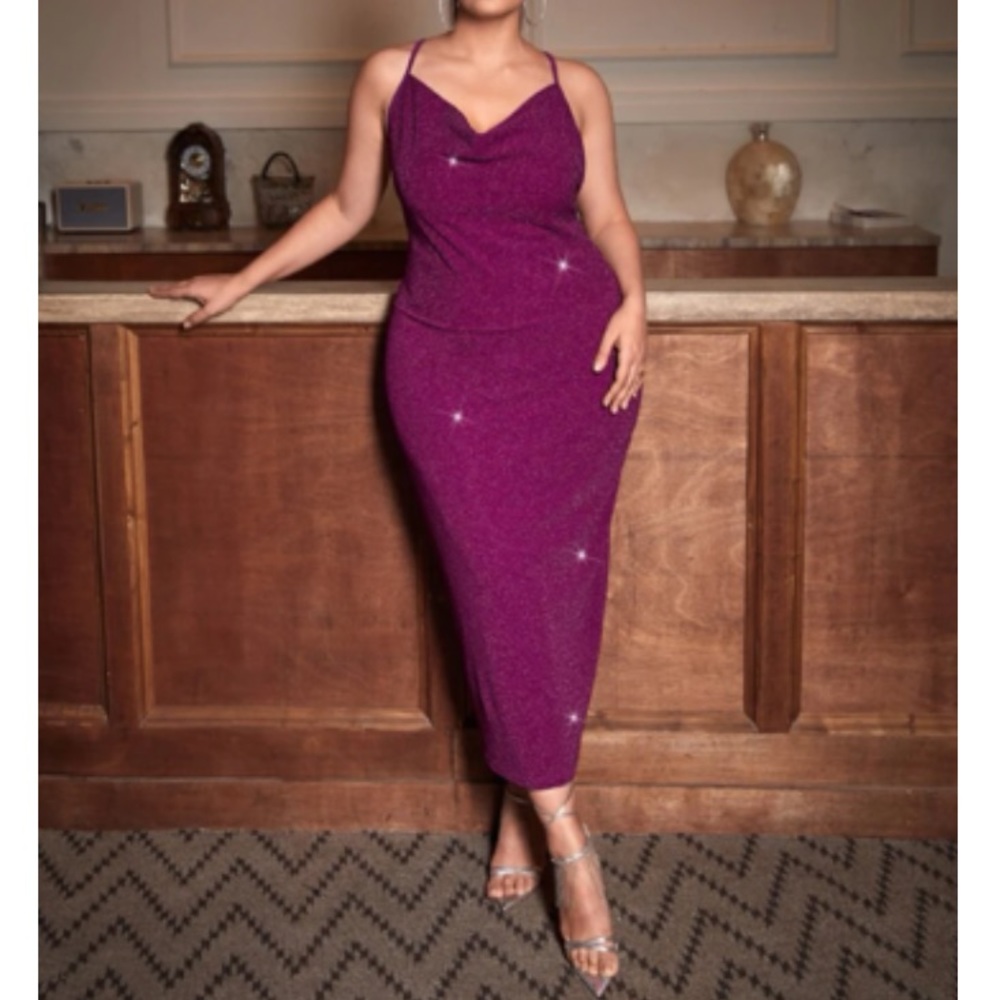Plus size Crisscross back glitter dress - Picture 1 of 6